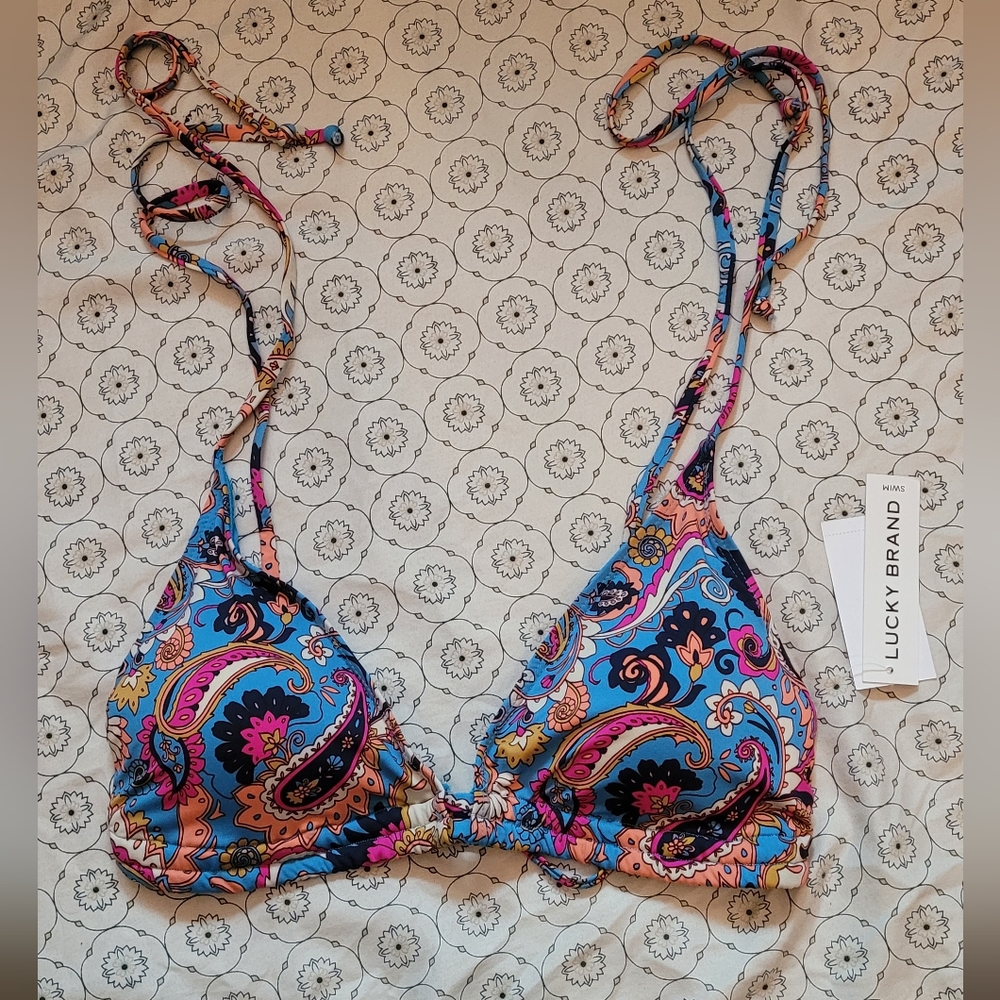 NWT Lucky Brand Poolside Charm Tie Shoulder Bralette D-Cup